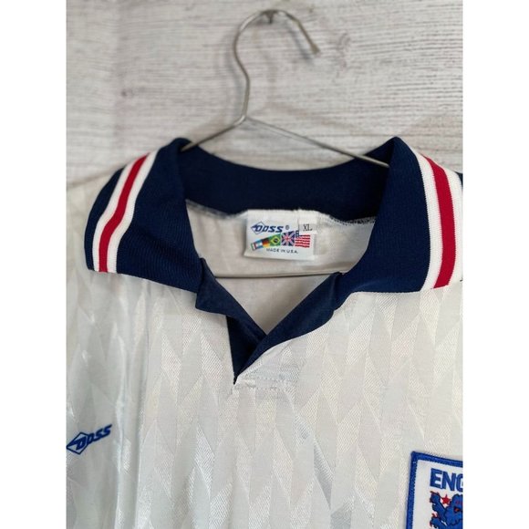 England - DDSS Men's White Soccer Short Sleeve Logo Polo Shirt - Size XL - Picture 3 of 6
